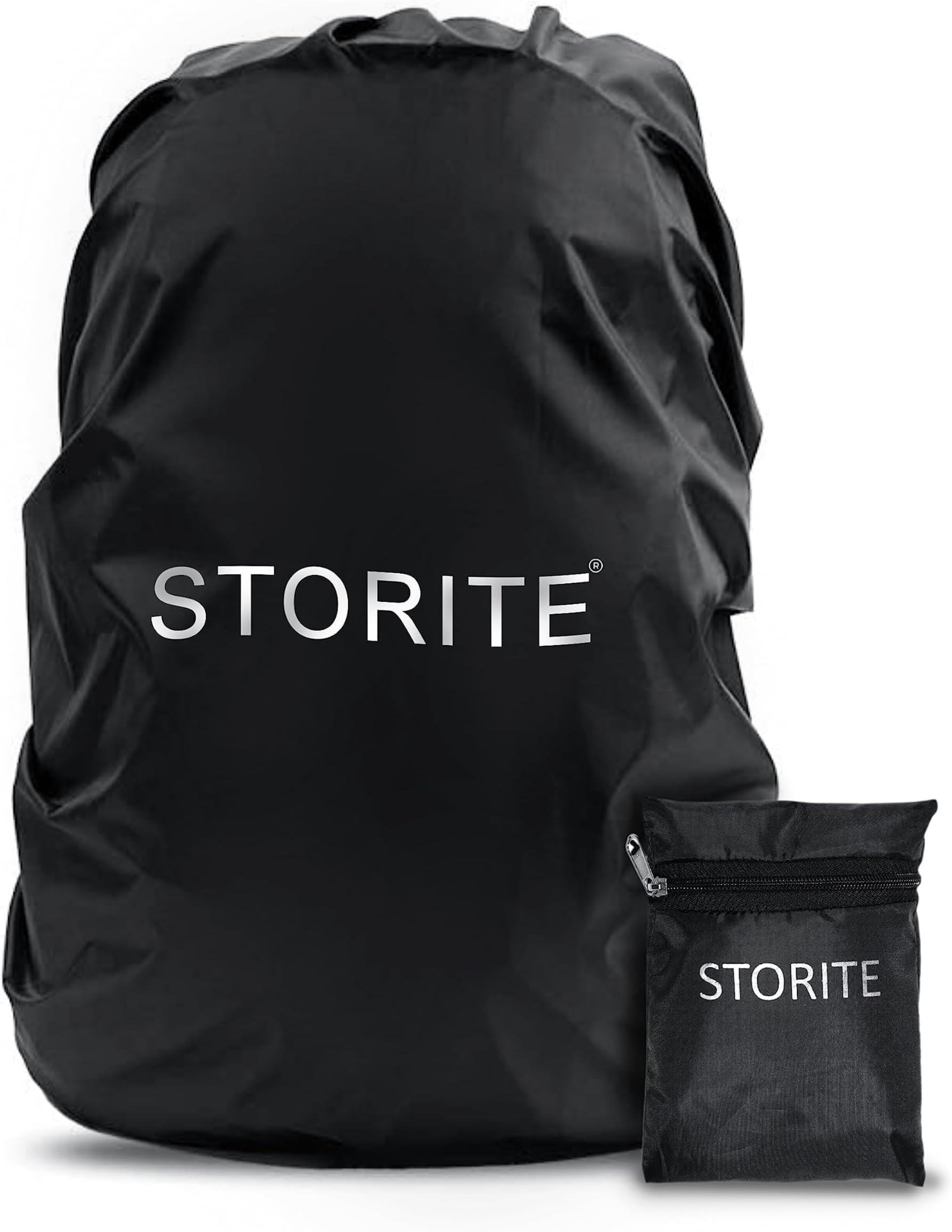 Dust & Rain Cover For Standard Backpack With Pouch, Water Resistance Dustproof Rain Cover Bag Elastic Adjustable For School, College,Office, Trekking Bags (30L-35L,Black)