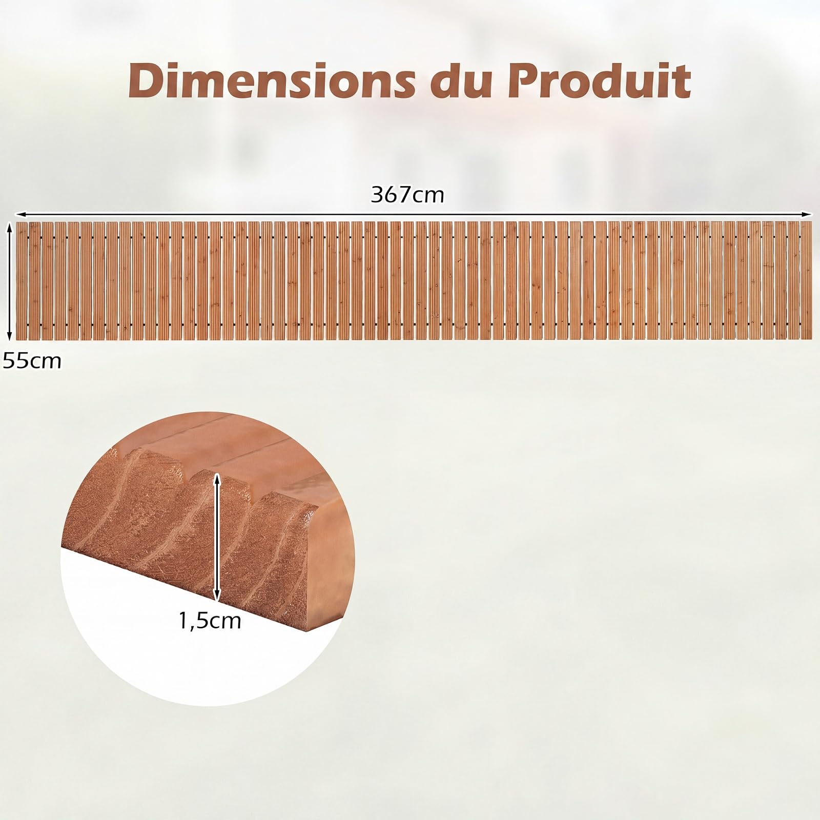 GYMAX Allée de Jardin en Bois 367 cm, Chemin Enroulable Déroulable Extérieure Résistante aux Intempéries, Instantané Pliable, pour Jardin, Terrasse, Cour, Plage, Fête de Mariage (Naturel)