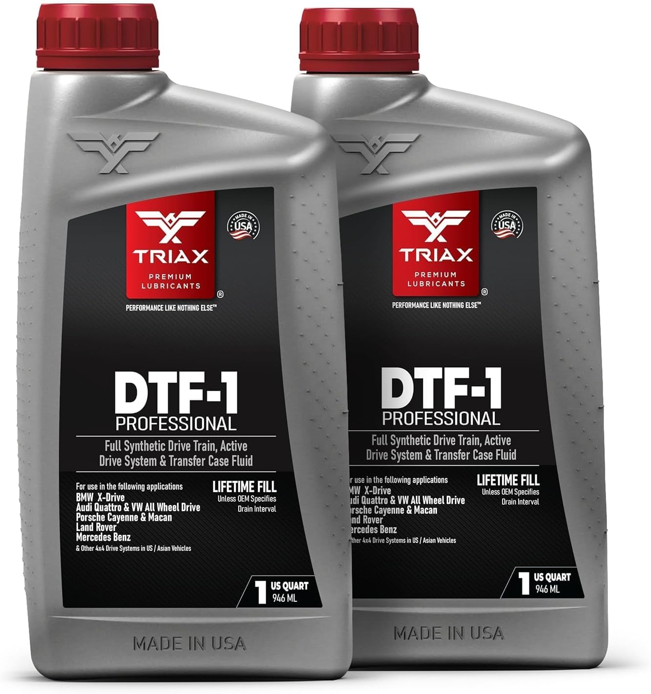 TRIAX DTF-1 Transfer Case Fluid - Full Synthetic - Lifetime Fill - All-Season -50ยฐC - Compatible with BMW XDrive - Audi Quattro - Range Rover - Porsche - Mercedes - and More (2 x 1 quart/1.892 L)