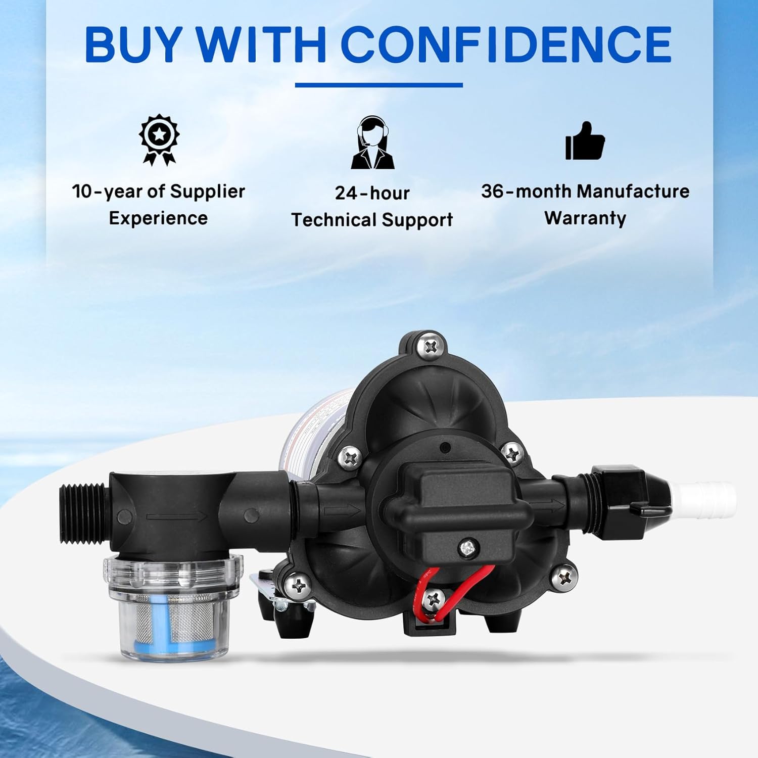 Automatic-Demand Diaphragm Pump 2088-343-135, 12V DC, 3.0 GPM With Viton Valves, 45 PSI Demand Switch, Santoprene Diaphragm, Self-Priming, MAX 10 AMPS, 1/2"-14 NPSM Port