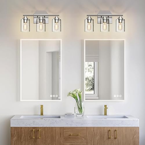 Miniatura 6 de Lámpara de tocador de níquel sobre espejo, aplique de pared de 3 luces para baño y dormitorio