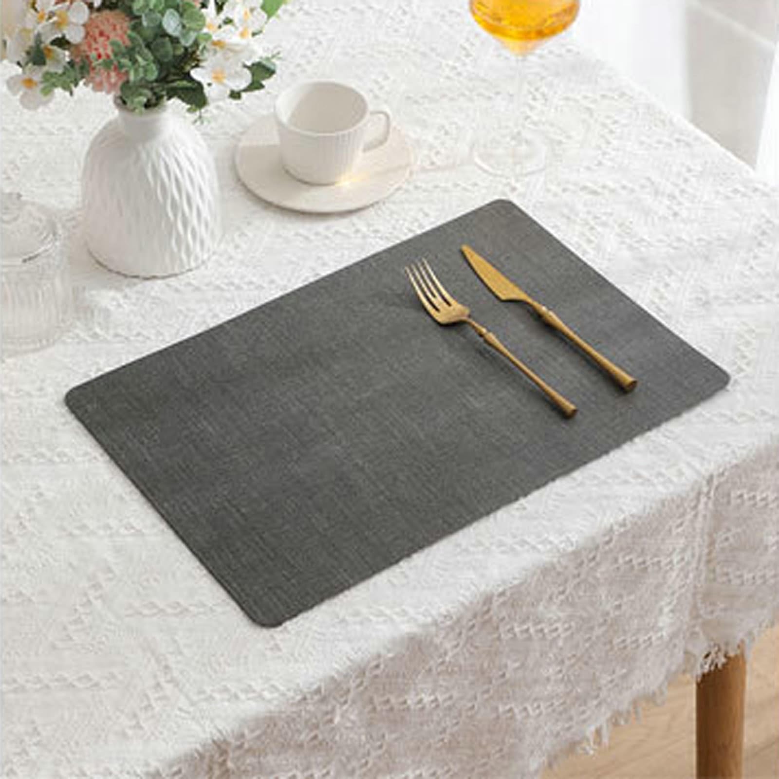 Epinki 6er Set Tischset Weihnachten Abwischbar Quadratisch 45x30CM, PVC Platzmatten Abwaschbar Rechteckig Hitzebeständige, Tischuntersetzer Couchtisch Dunkel Grau für Küche Restaurant und Hotel