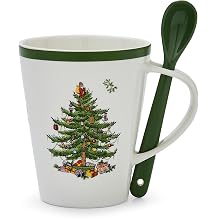 Spode Christmas Tree Mug & Spoon Set, 14 Oz Porcelain Mug for Coffee, Tea, Milk, Hot Cocoa - Festive Gift Box - Dishwasher & Microwave Safe - Holiday Collection Design for Gifting Christmas Tree