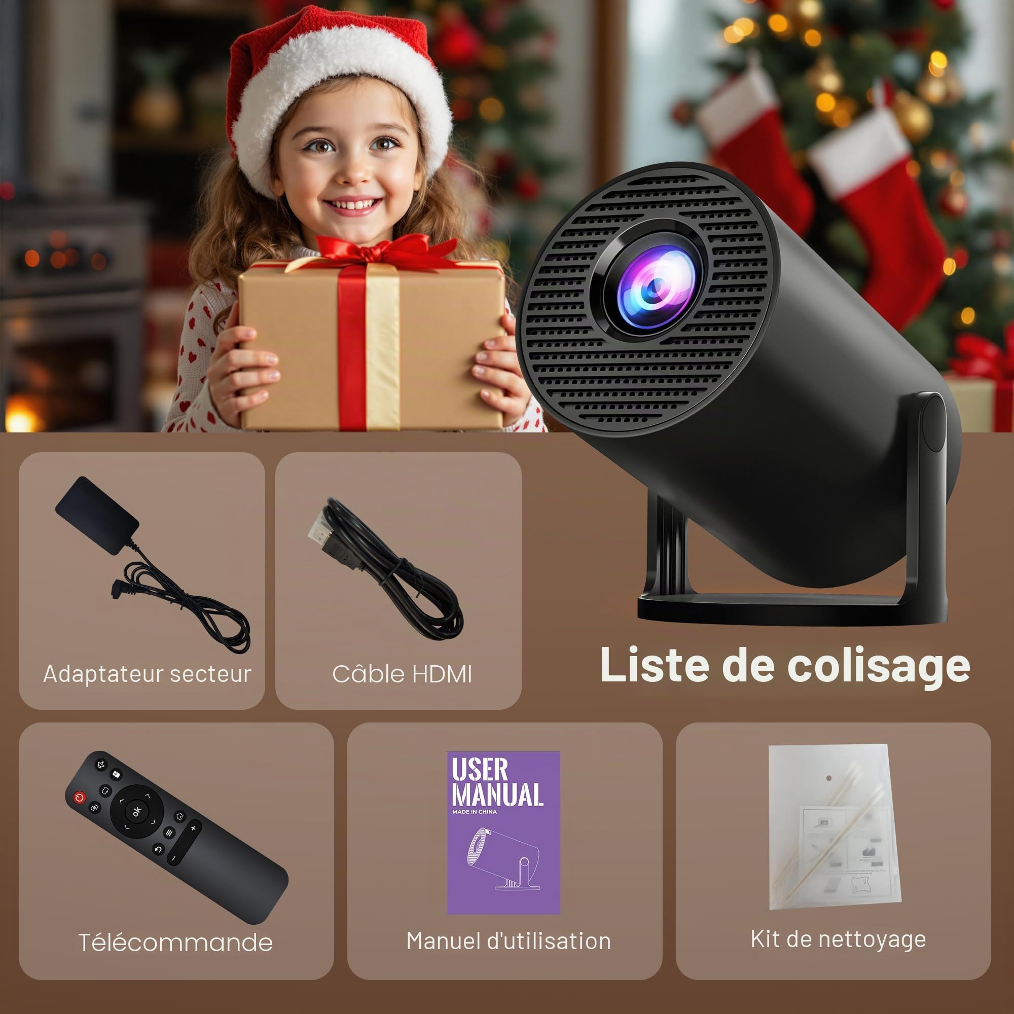 Vidéoprojecteur Compatible 4K Android 14 Mini Video Projecteur Contrôle App