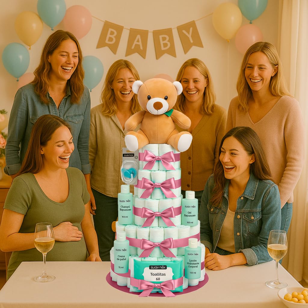 Tarta de Pañales Personalizable XXL Rosa Regalo Bebé Recién Nacido Niña Canastilla Bebe Recién Nacido. Chupete Gel Toallitas Loción Crema. Cesta Accesorios Bebe Recien Nacido Regalos Mamás Primerizas