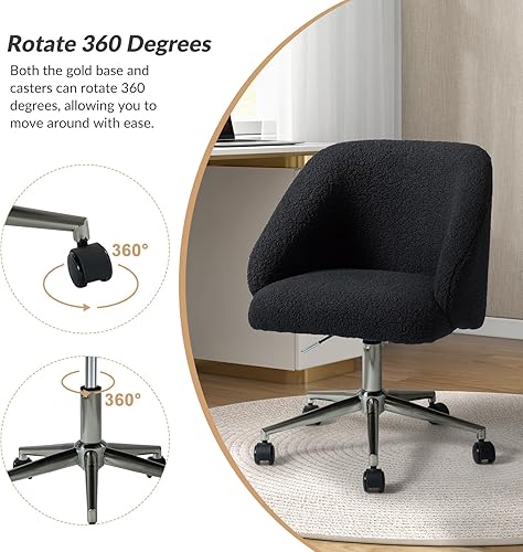 Miniatura 5 de HULALA HOME Silla de oficina sherpa, cómoda silla de escritorio tapizada para oficina en casa, silla de trabajo de altura ajustable, silla de