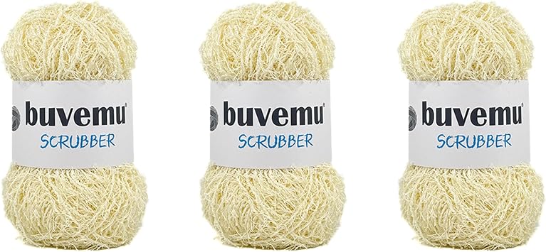 Scrubber Yarn for Crocheting Knitting Dishcloths Washcloths Crafty Items, 100 Gram 3.53 Ounces 88 Yards 80 Meters Cream 3 Skeins