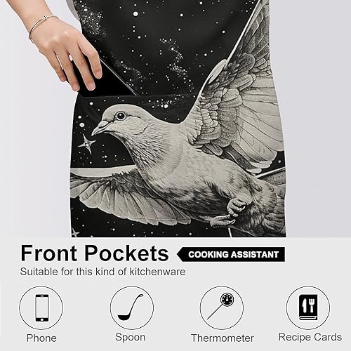 Miniatura 5 de MUSM Apron for Adults - 27.6 X 31.5 Inch, Heavy-Duty Polyester Aprons with Two Large Pockets, Waterproof Star Bird Print Kitchen Apron for Cooking,