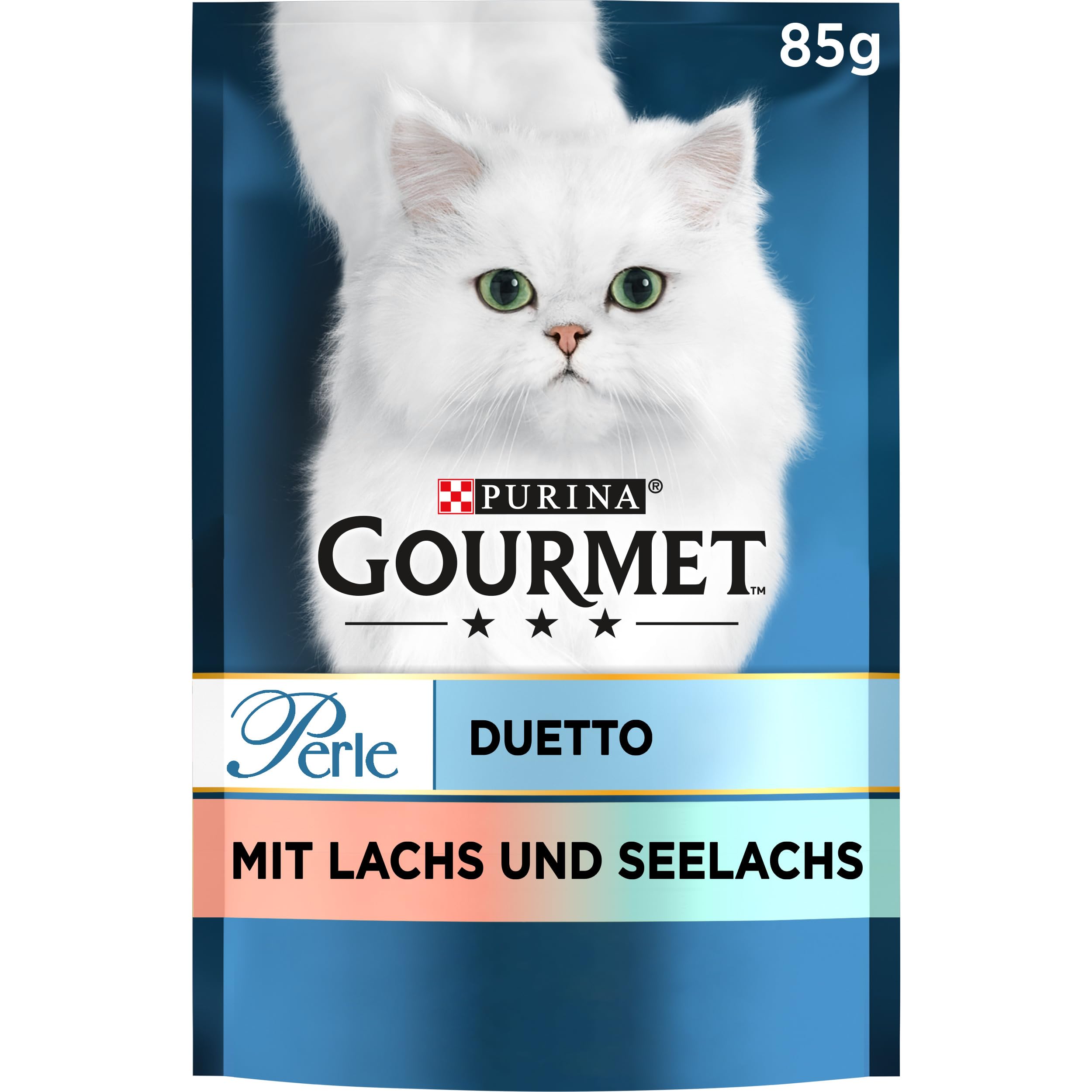 Gourmet Perle Duetto Katzenfutter nass, mit Lachs und Seelachs, 26er Pack (26 x 85g)