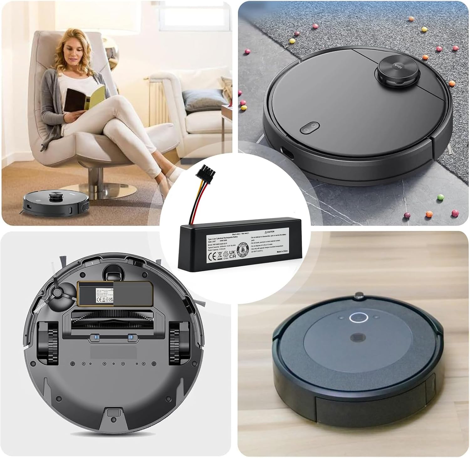 14.8V 3200mAh Replacement Battery for Wyze WVCR200S Robot Vacuum, Conga 3290 3390 3490 3590, for Xiaomi Mop Pro/Mop P/Mop 2S, Xiaomi STYTJ02YM, Yunmi MVVC01-G Pro, Haier JX37 Robot Vacuum Cleaner