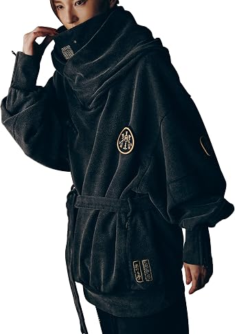 XYXIONGMAO Mens Black Futuristic Techwear Streetwear Hoodies Japanese Hip Hop Kanji Designer Baggy HoodieBlack,S