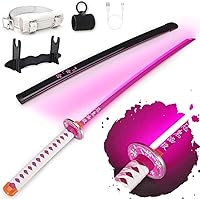 Vista 8 de RENGENG - Espada iluminada, 40 pulgadas, réplica de anime de plástico recargable con cinturón y soporte, textura original, espada de anime