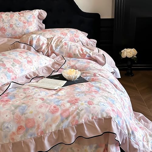 Miniatura 56 de Funda de edredón de 3 piezas, funda de edredón de algodón suave, estilo bohemio, juego de ropa de cama estética con cierre de cremallera, 4 lazos