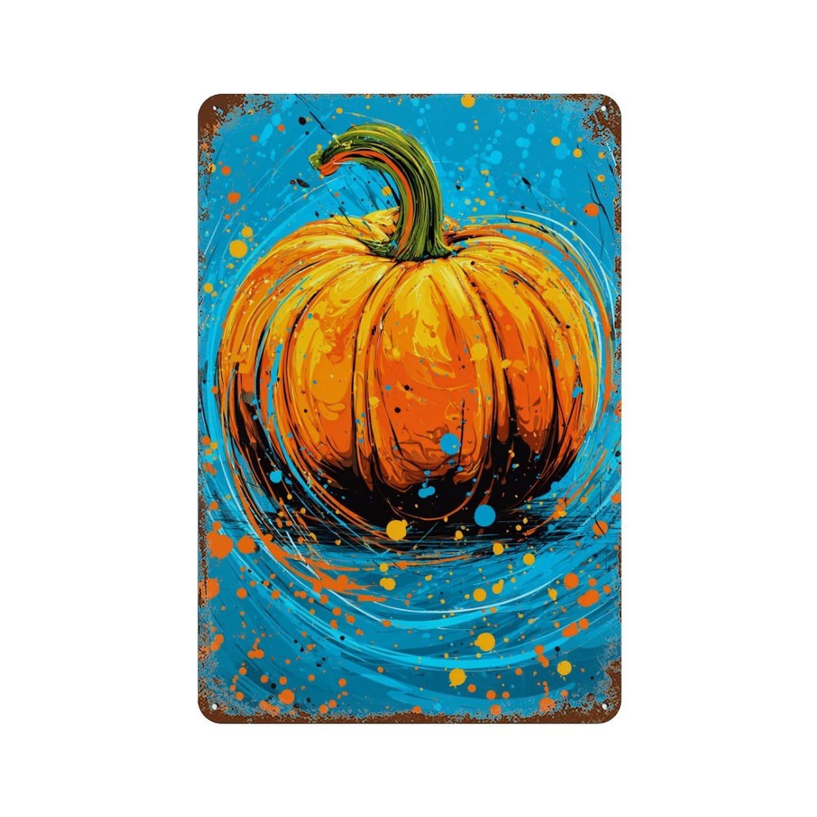 Autumn Pumpkin Art Print Vintage Rust Metal Sign 11.8"x7.9", for Garage, Bar And Workshop Decor, Decorative Metal Wall Art