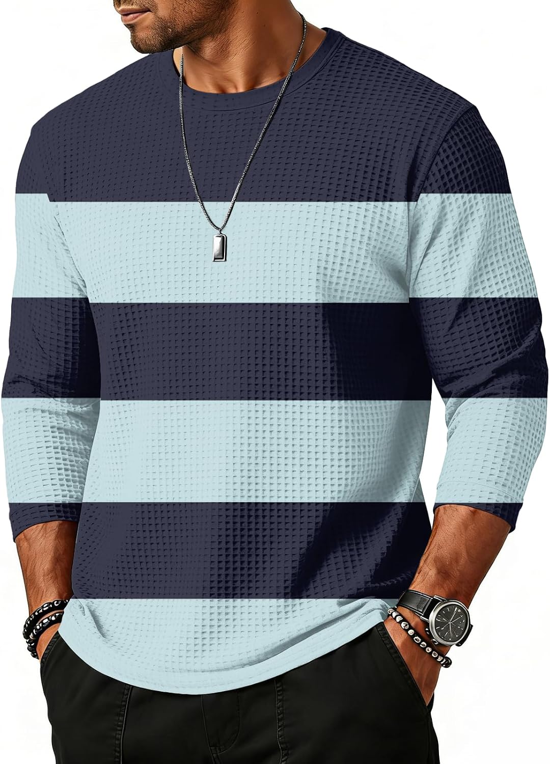 WENKOMG1 Men's 3/4 Sleeve Striped Shirt Baseball Jersey T-Shirts Casual Athletic Workout Tee Tops, S-2XL