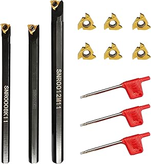 Indexable Carbide Lathe Tools Set Metal Lathe Cutting Tools Internal Threading Boring Bar Carbide Turning Inserts Lathe Threading Tool with 6PC 11IR A60 Boring Inserts+3PC T8 Wrench