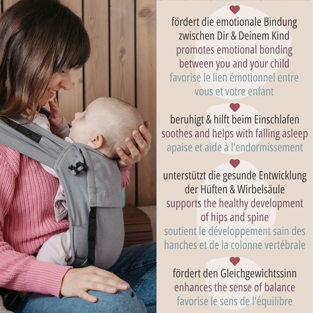 Hoppediz Primeo Babytrage für Neugeborene – Ergonomische Babytrage aus 100% kbA Baumwolle – Bauchtrage, Hüfttrage & Rückentrage
