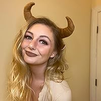 Vista 6 de HODRME - Diadema de orejas y cuernos de animales de felpa, para Halloween, Navidad, festival, fiesta temática de animales, cosplay, o disfraz