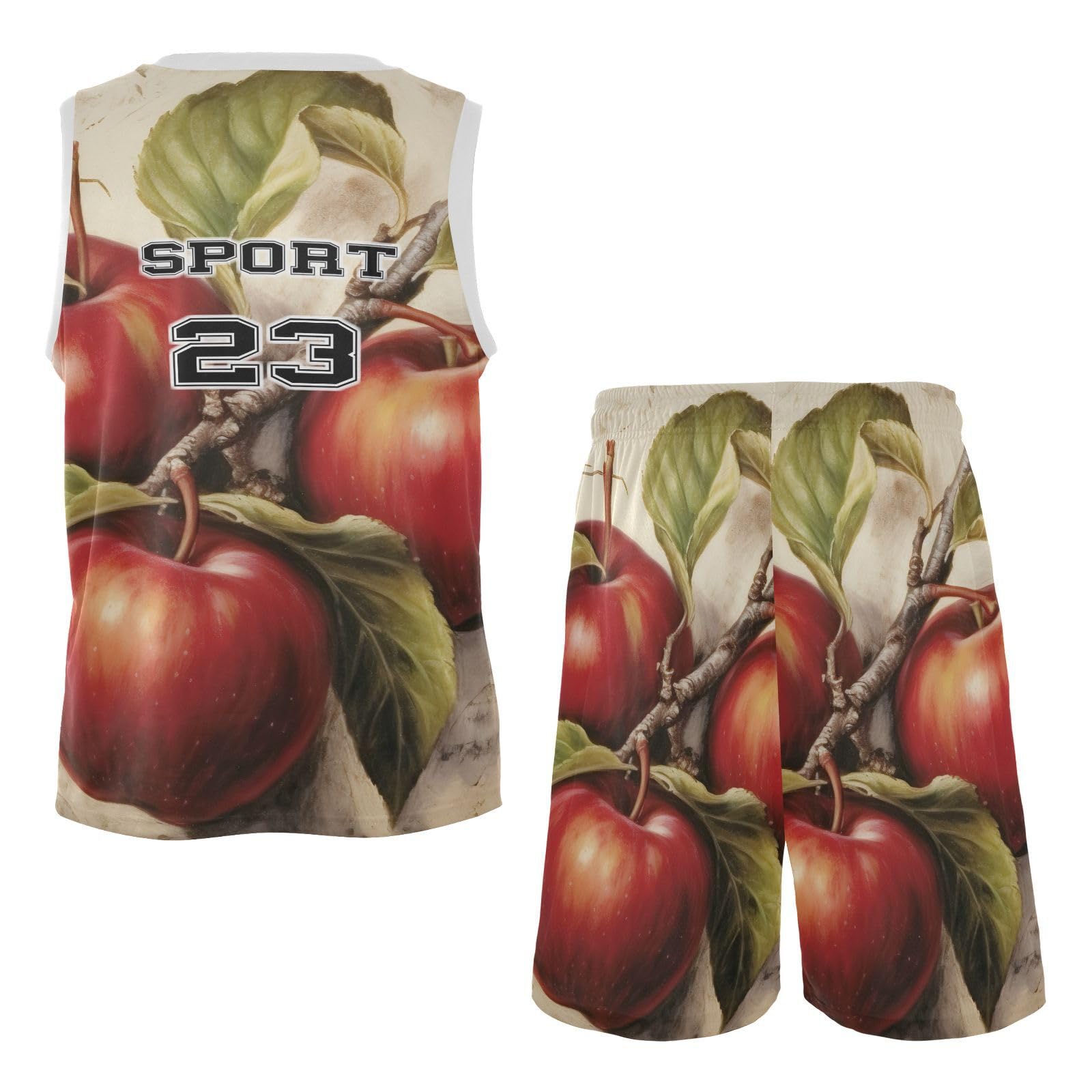 FLildon Red Apples Boys Basketball Jersey Set Tank Top Shorts Tracksuit Sport Training Suit for Kids