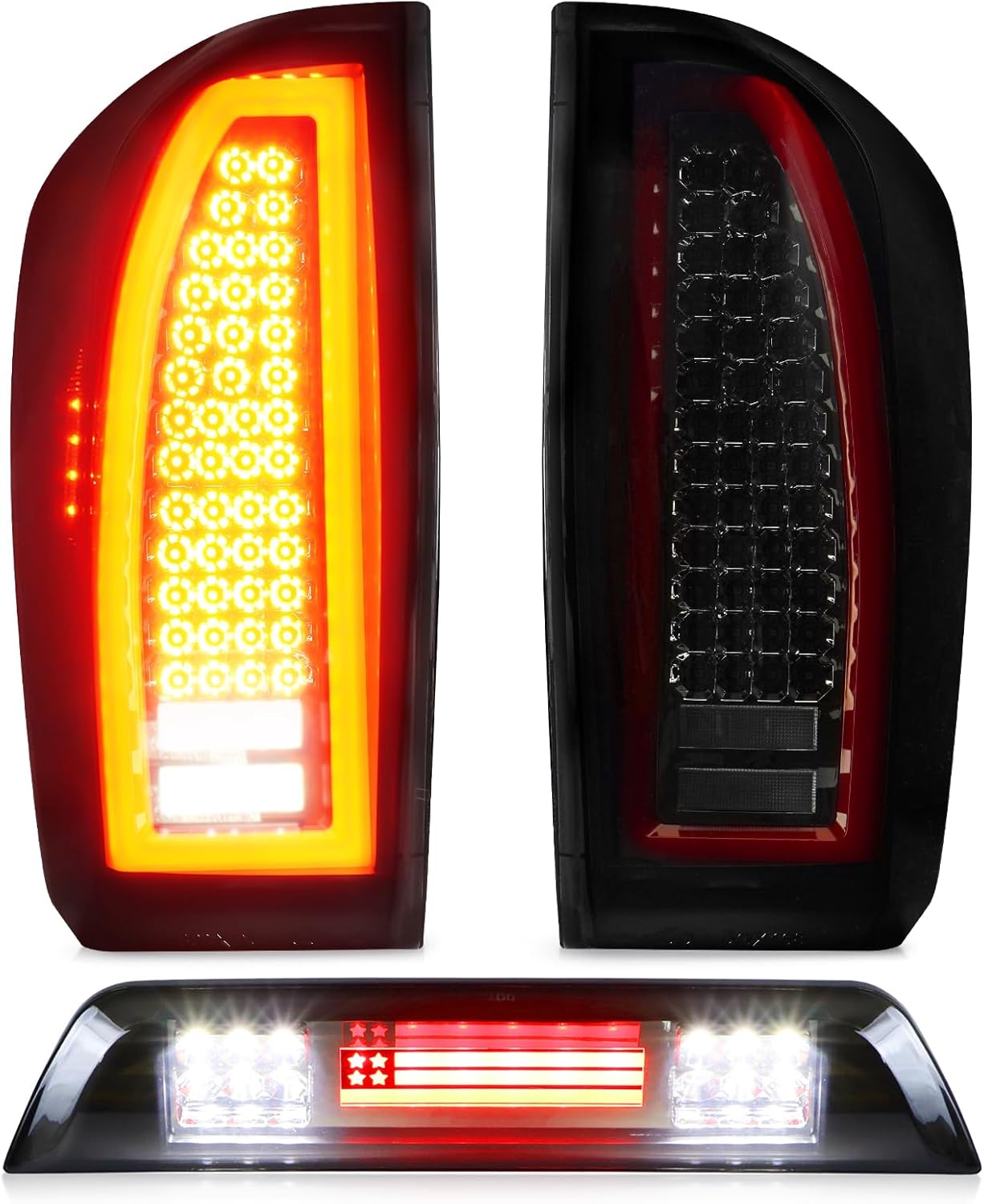 Tail Light + 3rd Brake Cargo Lamp for 2016-2023 Toyota Tacoma Crew Cab Pickup, Third High Mount Stop Light Rear LED Taillight, TO2800197 TO2801197 81550-04170 81550-0C100 81550-0C101 81560-04170