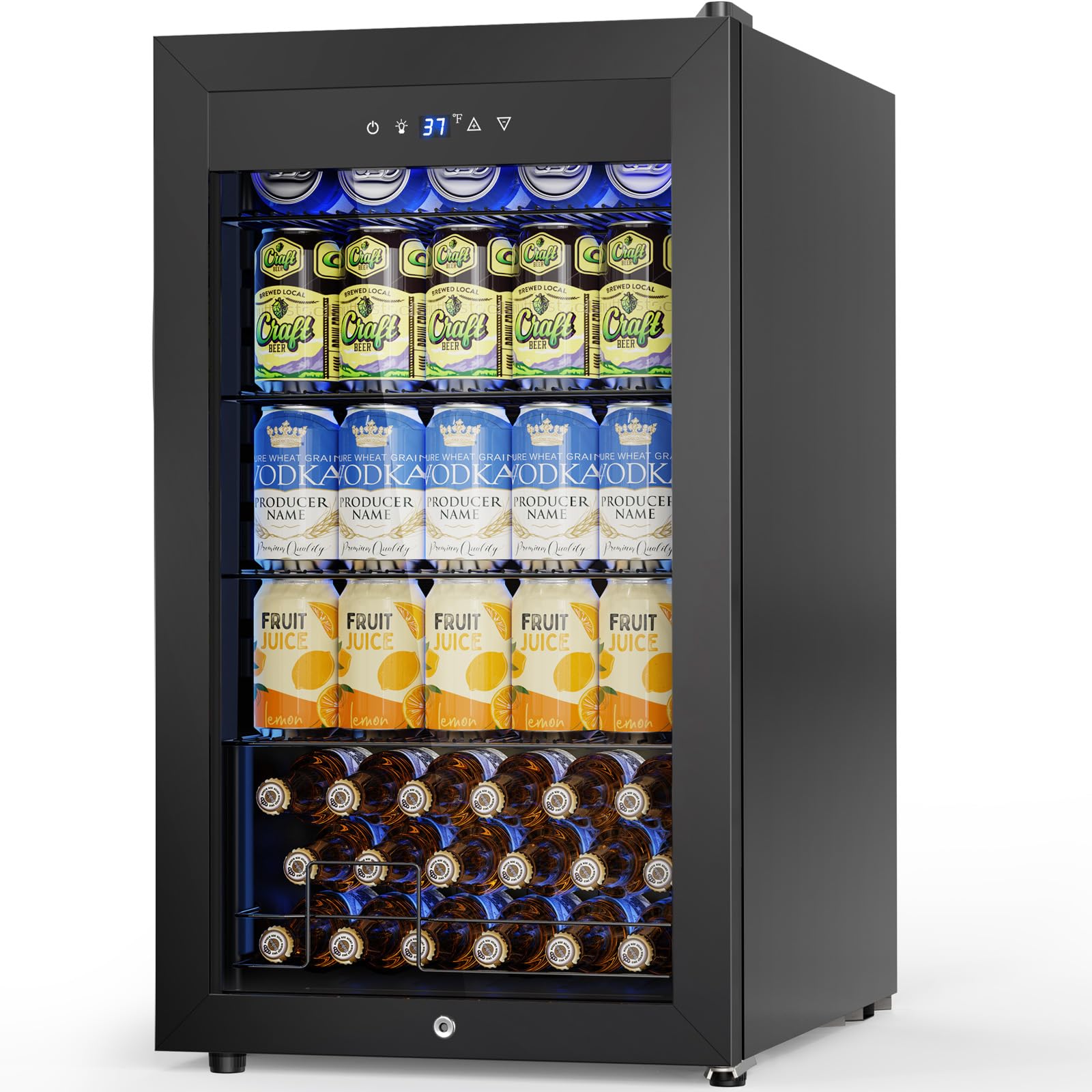 Velivi Mini Fridge 3.2 Cu.Ft Small Beverage Refrigerator 126 Can Lockable Drink Cooler With Glass Door, Safety Lock, For Beer Soda Black on Fridge.com - View 1