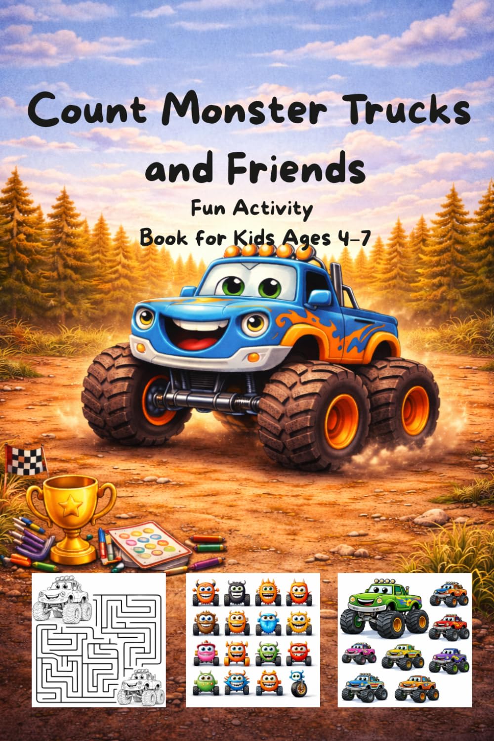 Count Monster Trucks and Friends: Fun Activity Book for Kids Ages 4–7