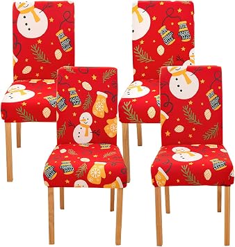 Ogrmar 4PCS Stretch Removable Washable Dining Room Chair Protector Slipcovers Christmas Decoration/Home Decor Dining Room Seat Cover
