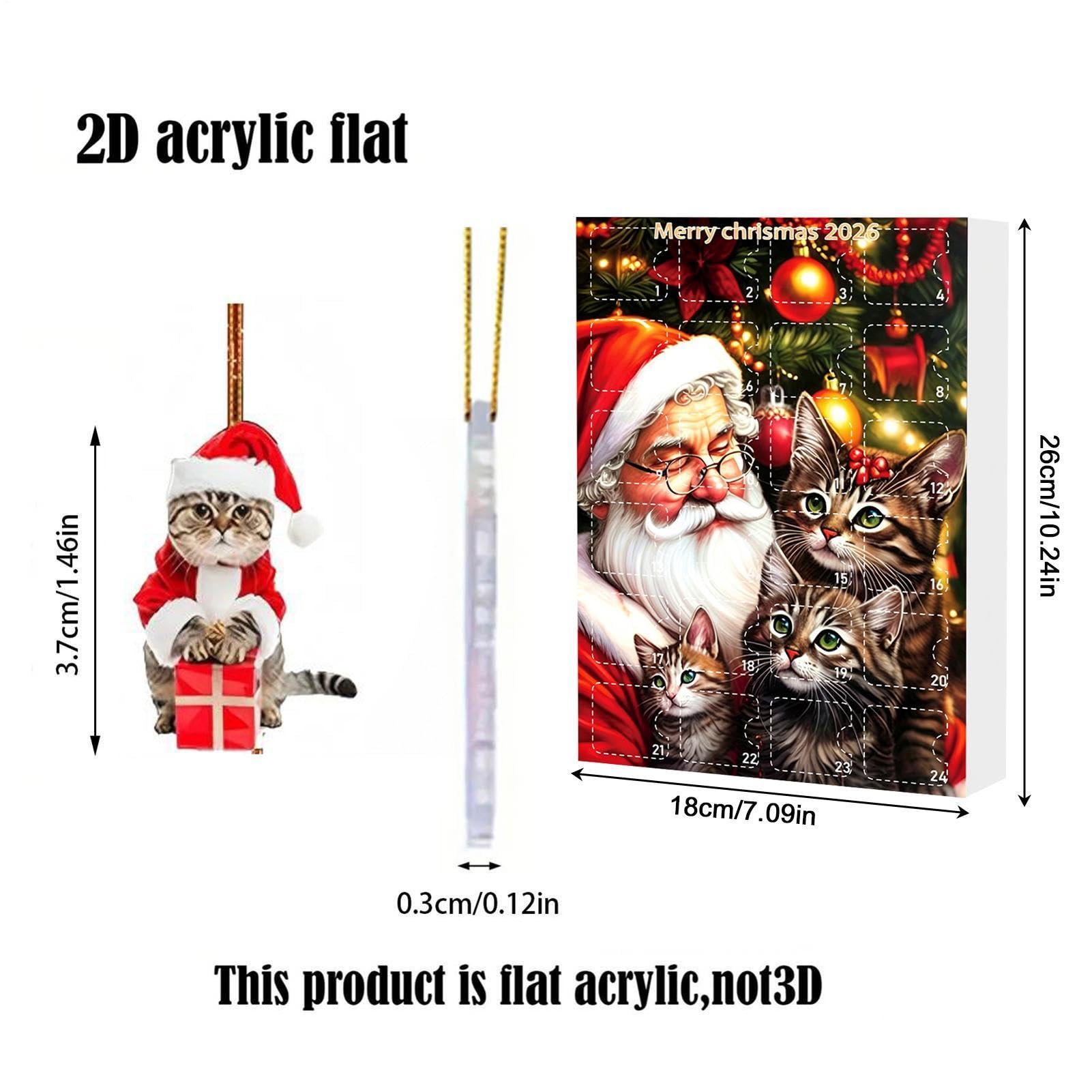 Świąteczny kalendarz odliczający 2026 2D akrylowy kot Merry Christmas