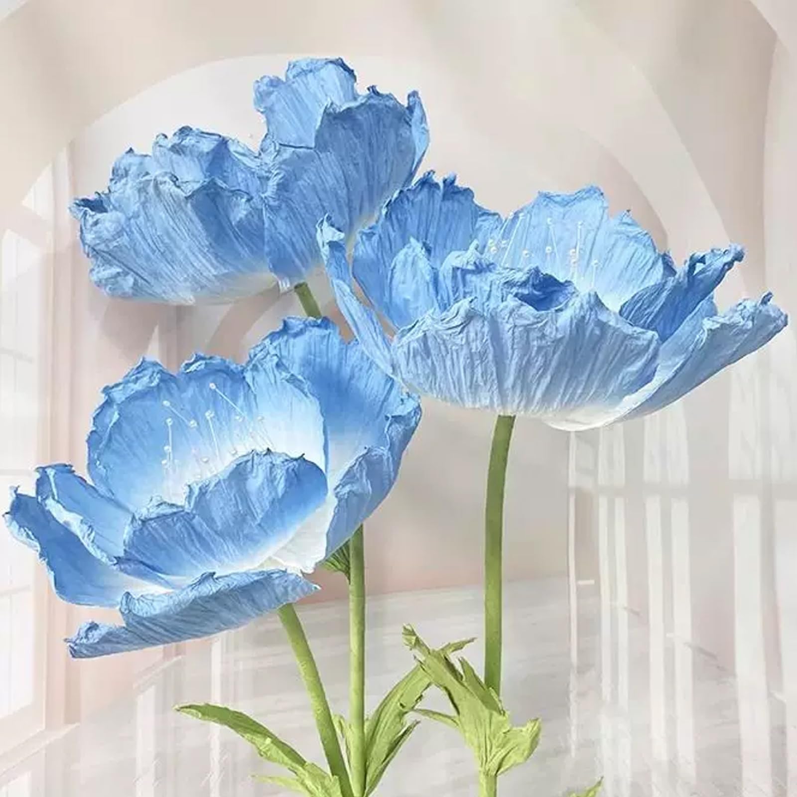 Blumen Künstlich, Riesige Kunstmohnblumen 3er Set, Papierblumen Groß mit Flexiblen Stielen, für Haus, Garten, Hochzeiten, Veranstaltungen, Weihnachten, Abschlussfeiern(C)