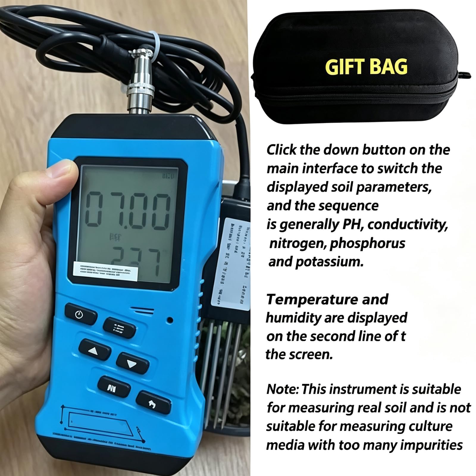 Misuratore Multifunzionale Di Npk Del Terreno, Misuratore Di Precisione Per La Rilevazione Del Terreno Con Schermo Retroilluminato, Misuratore Di Ph, Umidità, Temperatura, Ec E Conducibilità Del
