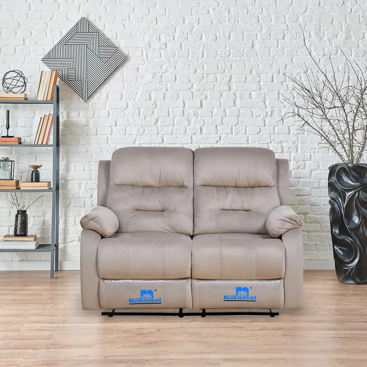 Nilkamal Rosia Solid Pine Wood 2 Seater Recliner Sofa with Pocket Spring (Color - Light Brown; Delivery Condition - Pre-Assembled)