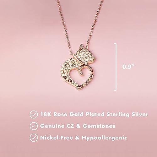 Miniatura 5 de SCAMPER & CO Collar con dije de gato con circonita cúbica para mujer, placa trasera elegante con patrón de pez, cadena de plata de ley chapada