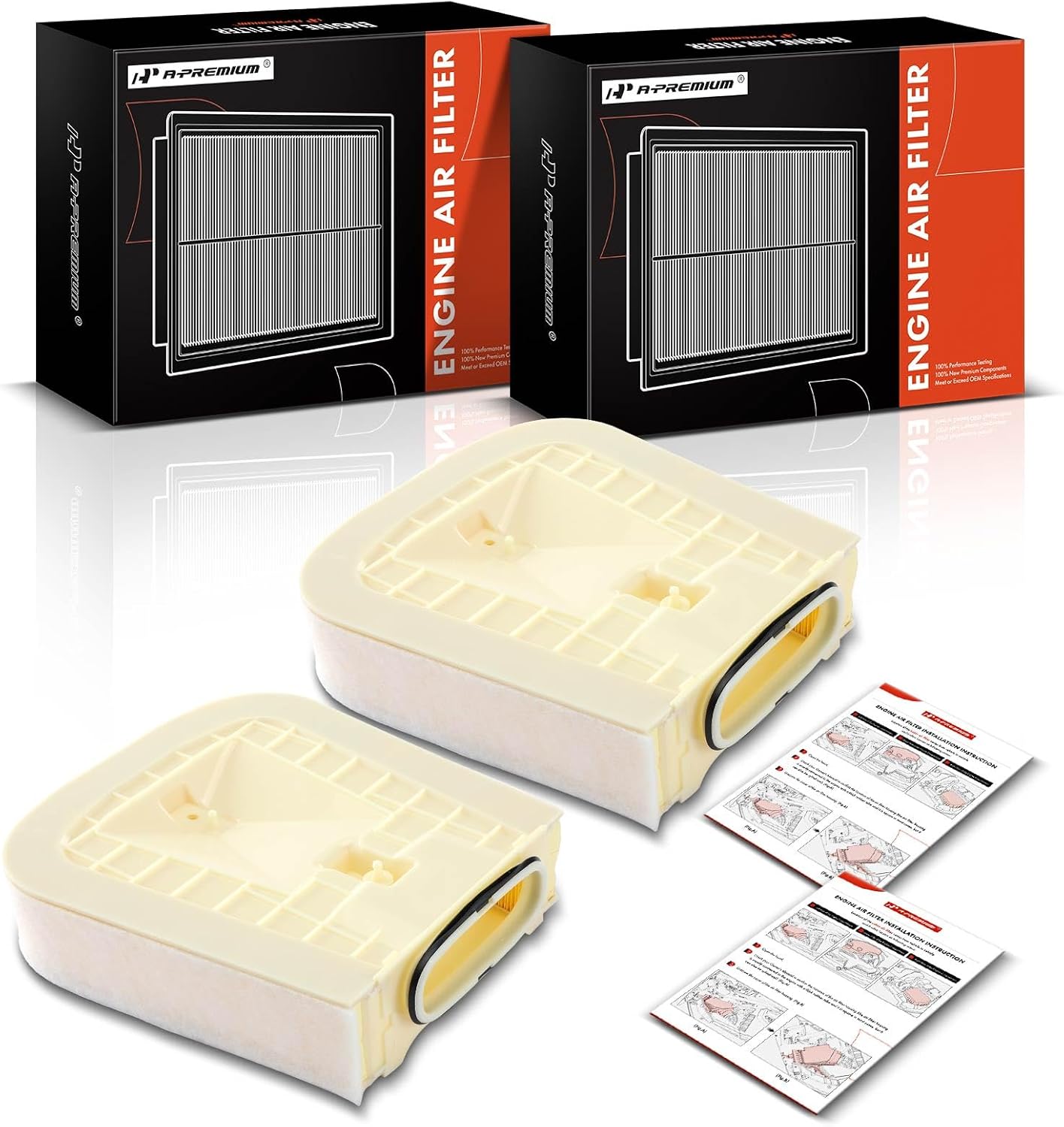 A-Premium 2-PC Engine Air Filter Compatible with Porsche Cayenne 2019-2023, Macan 2024 & Audi Q8 2019-2023, RS Q8 2020-2024, SQ7 2020-2024, SQ8 2020-2023, 2.9L 3.0L 4.0L, Replace# 4M0133843E