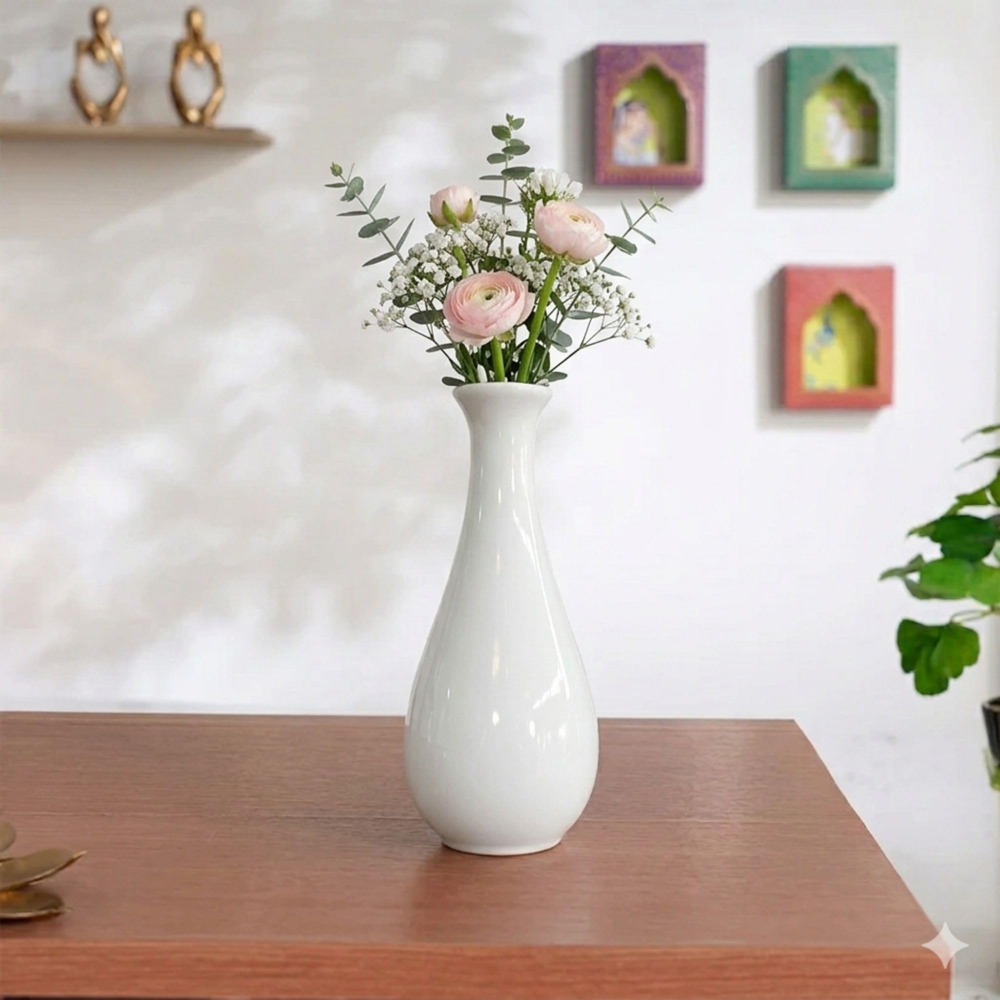 STARLIGHT White Ceramic Surahi Vase for Home Decor, Modern Long Neck Bottle Shape Bud Vase for Pampas Grass, Artificial Flowers & Table Centerpiece-image-49