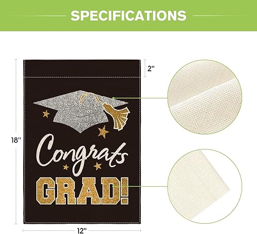 Miniatura 5 de AVOIN colorlife Bandera de jardín de doble cara con texto en inglés "Congrats Grad", decoración de patio de graduación de clase 2023, 12 x 18