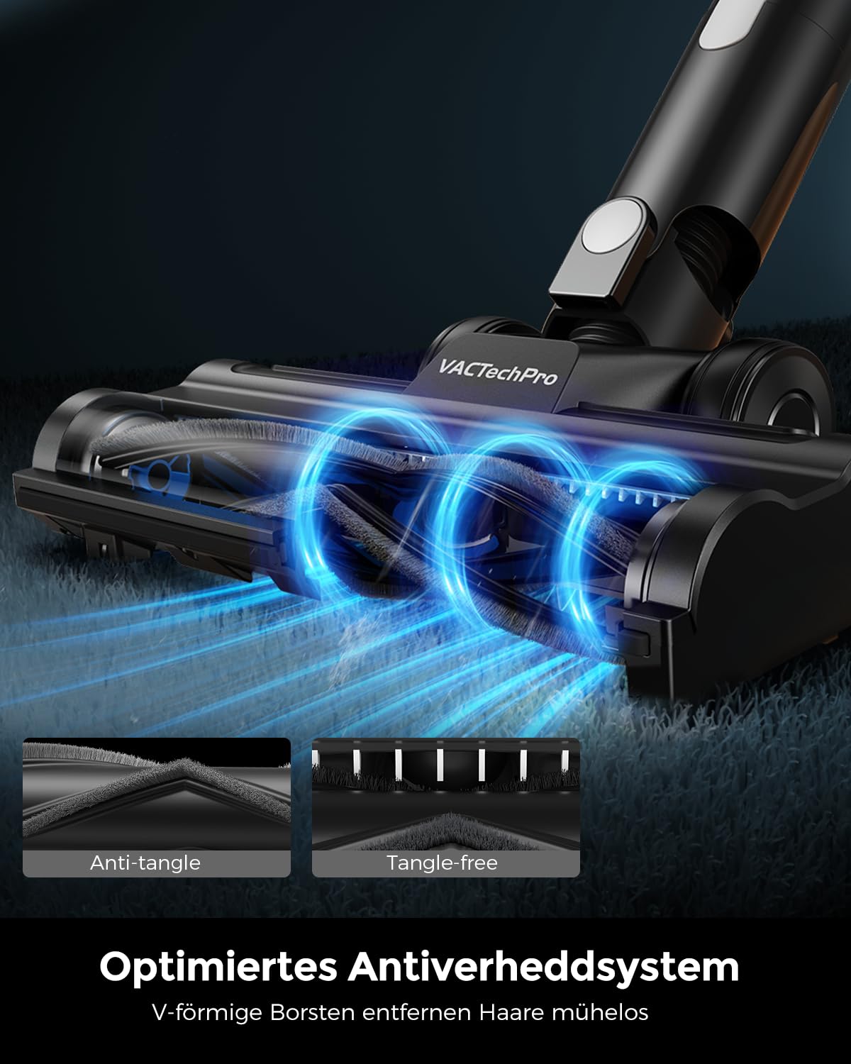 VACTechPro Akku Staubsauger kabellos F02 Lite,550W/50kPa akkustaubsauger mit 8‑stufigem Filtersystem, Selbststehend für Böden/Teppiche/Tierhaare