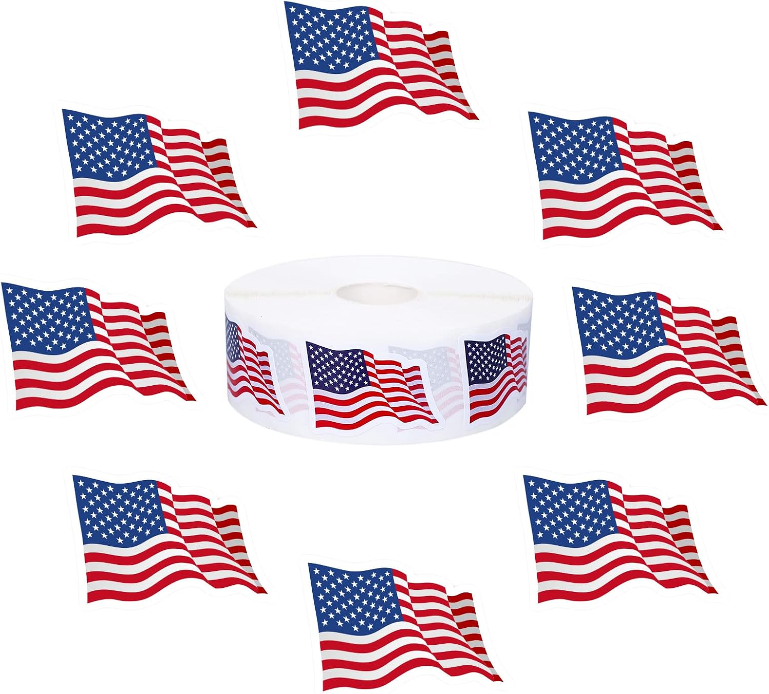 Whaline 1000Pcs American Flag Stickers Patriotic USA Flag Sticker 4th of July Red White and Blue Seal-Adhesive Seals Labels Stickers for Independence Day Memorial Day Kids Reward Card Envelope Gift