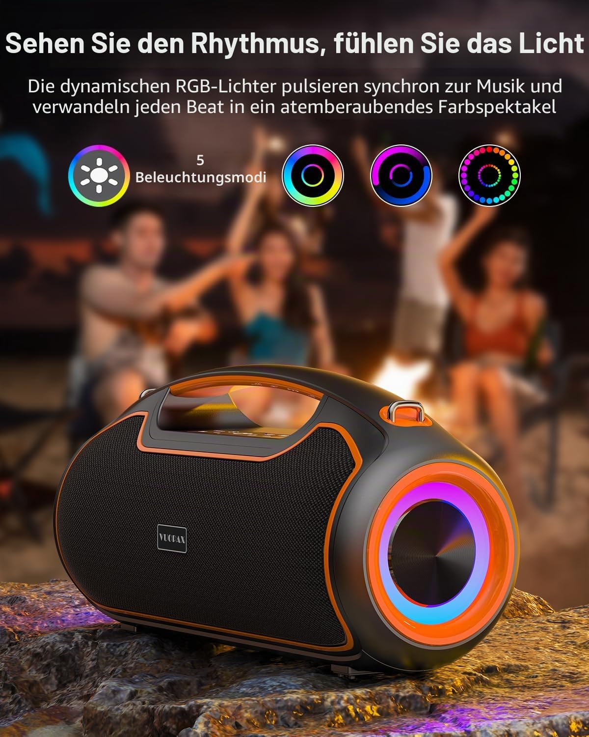 Bluetooth Lautsprecher 200 W max, Tragbare Musikbox Bluetooth 5.4 mit 2 Subwoofern & 2 Hochtönern,Bass Boost,24h Akku,TWS,IP65 wasserfest Outdoor Lautsprecher für Party, Baustelle,Camping,Zuhause