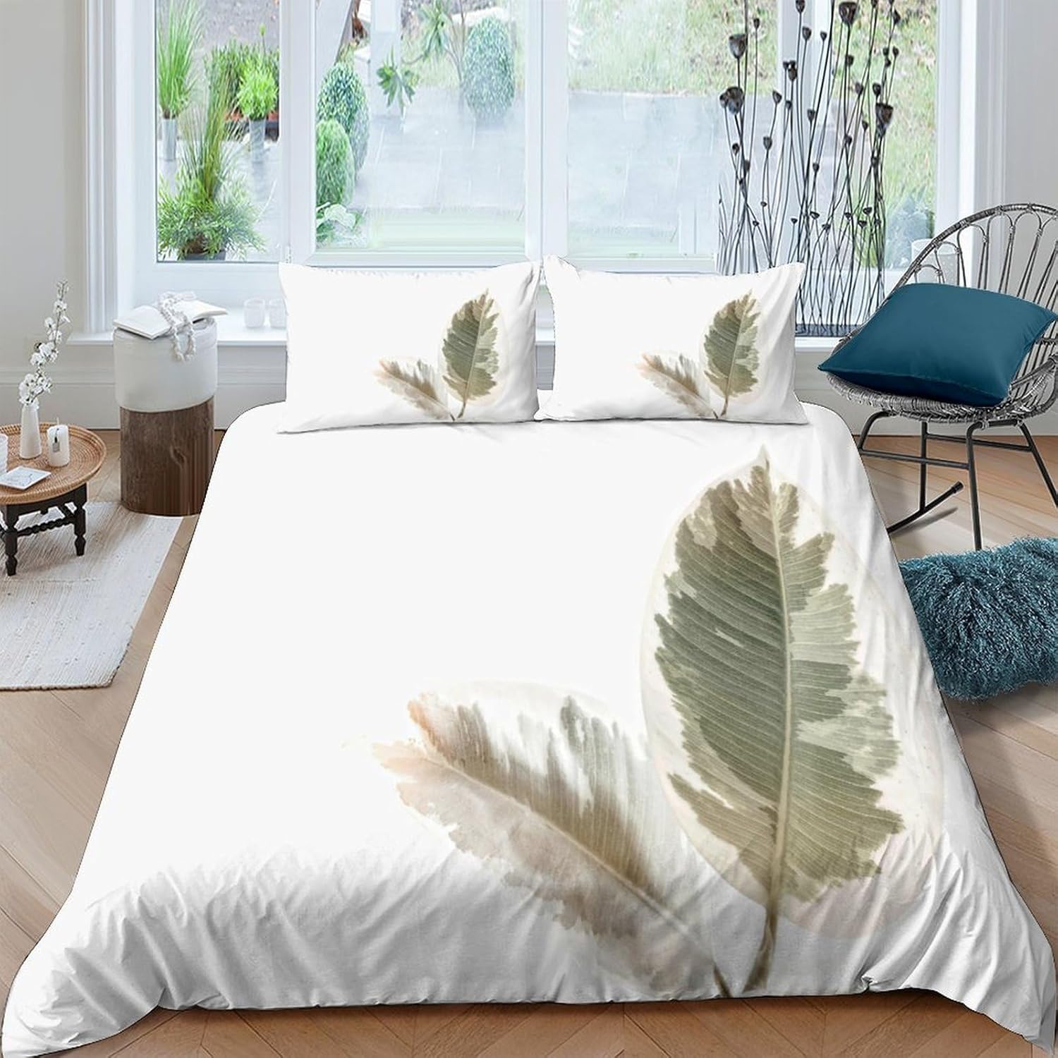 Zestaw pościeli na kołdrę w rozmiarze king size, gałązka drzewa, miękka mikrofibra, nadruk 3D, malowane rośliny, poszewka na kołdrę 230 x 220 cm, z zamkiem błyskawicznym, z 2 poszewkami na poduszki