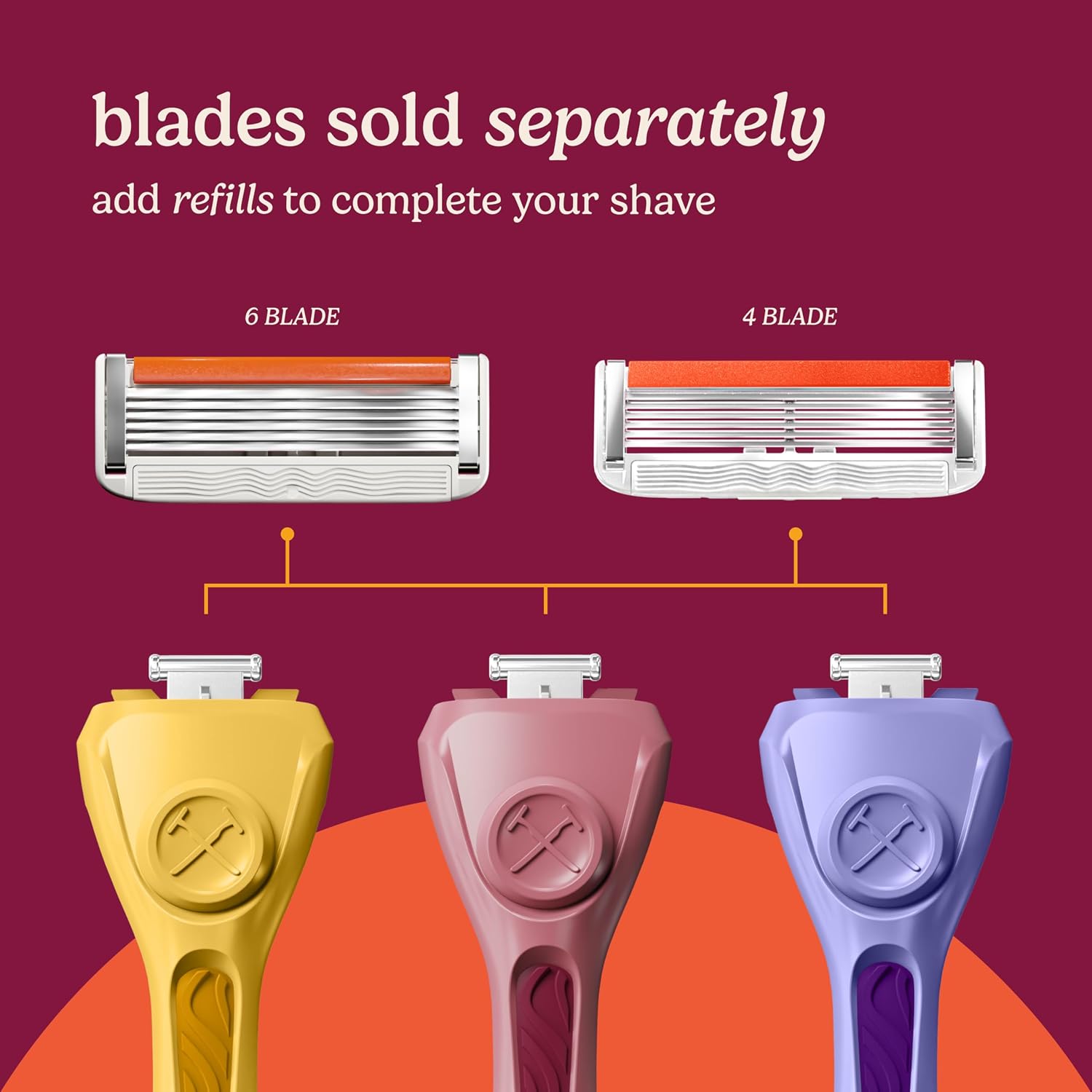 Dollar Shave Club For Women | Purple Wavy Grip Handle 2 Pack | Lightweight, Ergonomic Handles for Every Curve, Corner, and Tricky Spot | Razors for Women, Womens Razors for Shaving
