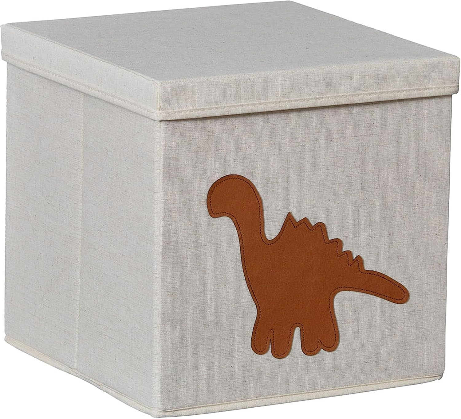 Love it Store IT - Premium Storage Cube with Lid - Cotton-Linen - Folding - Wooden Reinforcements - Kallax Compatible - 30 x 30 x 30 cm - Dino Pattern, Beige