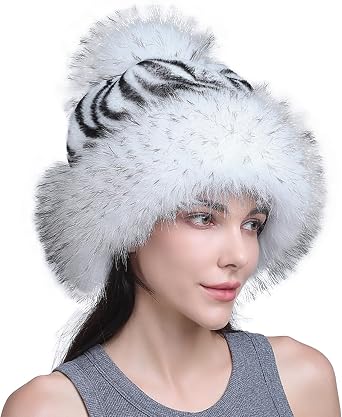 Faux Fur Leopard Russian Hat for Women Winter Ushanka Warm Cap Thermal Pompom Outdoor Fur Cap