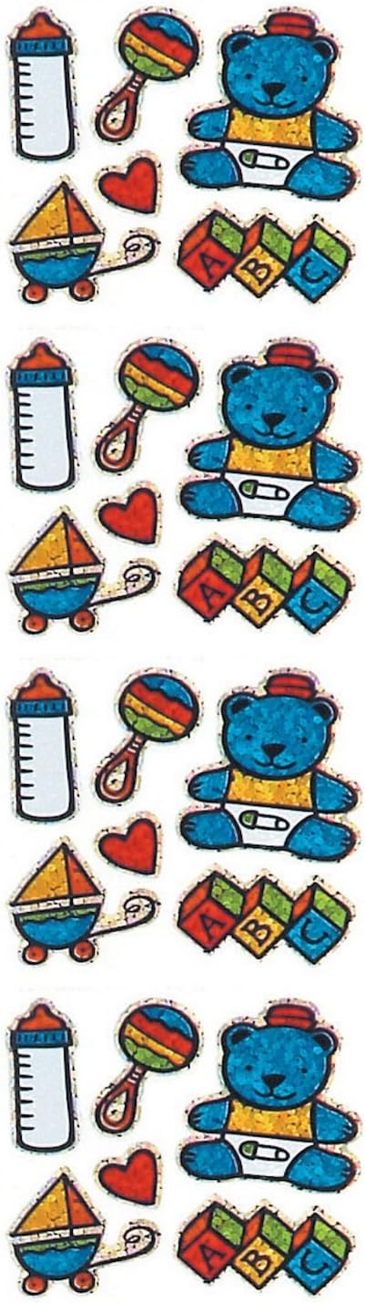 Jillson Roberts Prismatic Stickers, Baby Boy and Teddy, 12Sheet -Count (S7229)