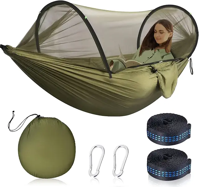 XUNIVERS Ultralight Outdoor Travel Hammock with Mosquito Net - Army Green