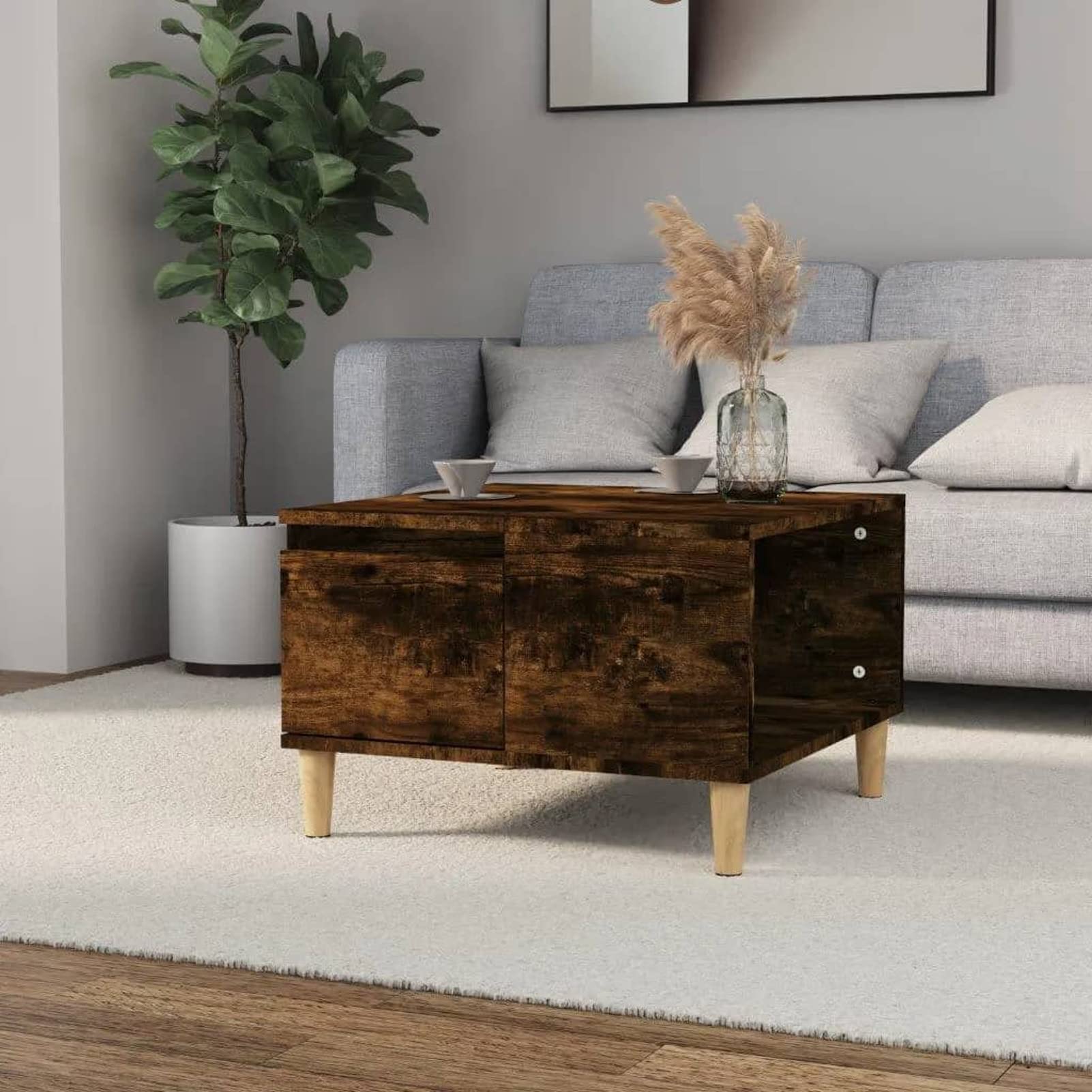 Homgoday Tavolino da caffè in rovere fumé, 55 x 55 x 36,5 cm, tavolino da tè per soggiorno, sala d'accoglienza degli ospiti, camera da letto e ufficio 777