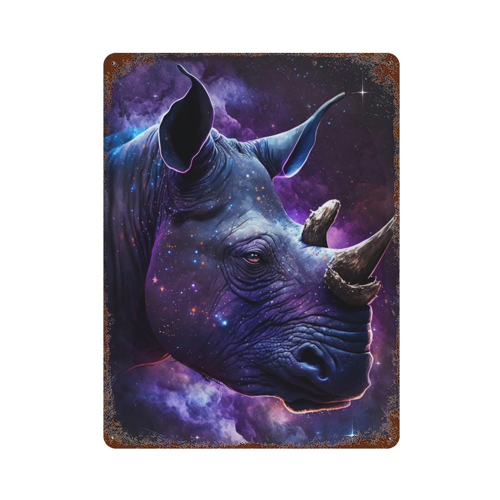 Galactic Rhino Portrait-16 Vintage Metal Tin Sign 15.7"x11.8", Farmhouse Wall Decor for Garage, Bar And Workshop Decor