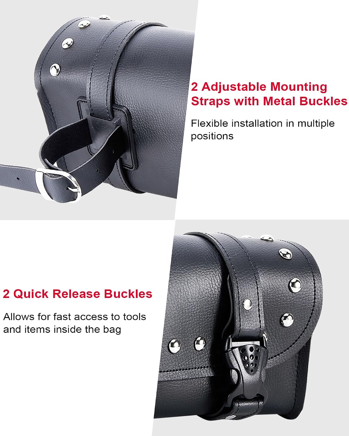 Dream Apparel Motorcycle Tool Fork Bag, PU Leather Front Bag for Motorcycle Front Fork Handlebar Universal Black Sissy Bar Roll Storage Pouch