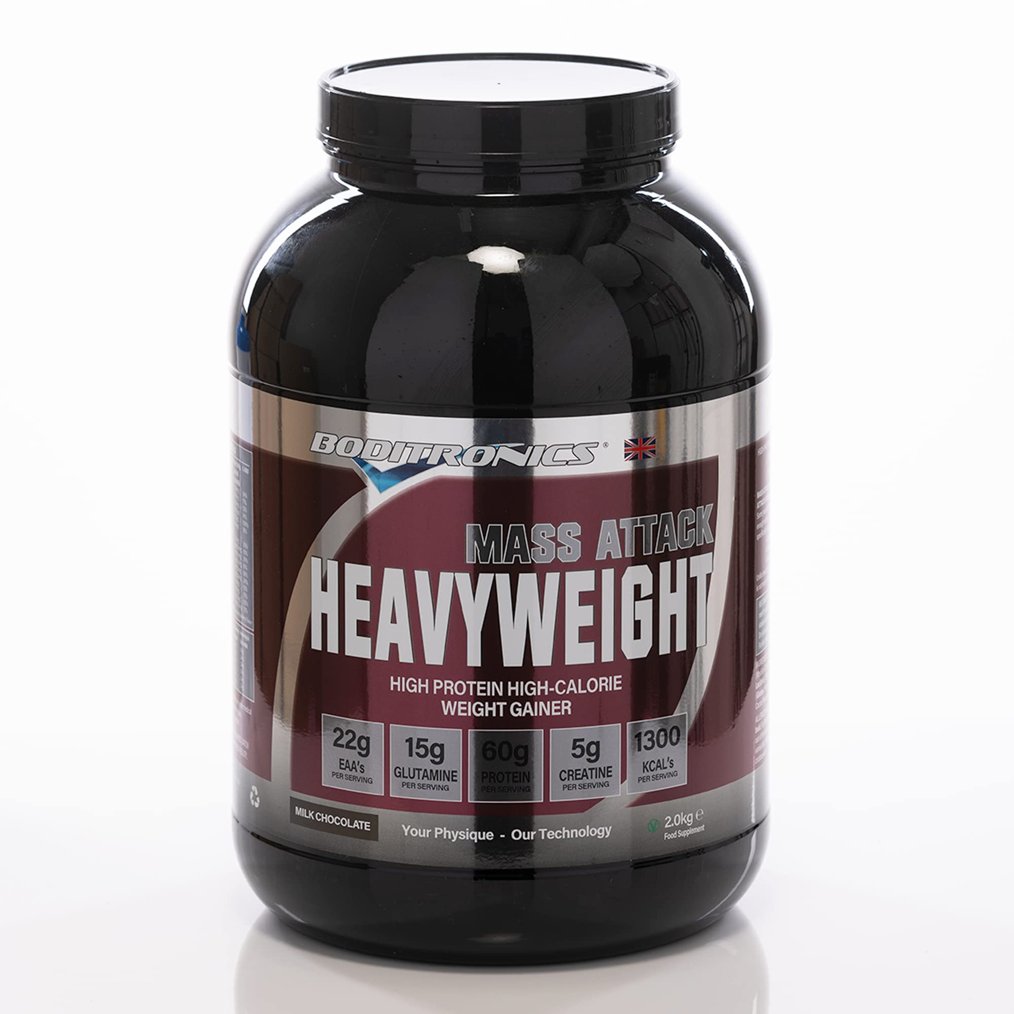 Boditronics Mass Attack Heavyweight Mass Gainer Powder with 60g Protein, 214g Carbohydrates and 5g Creatine, Milk Chocolate, 2 kg