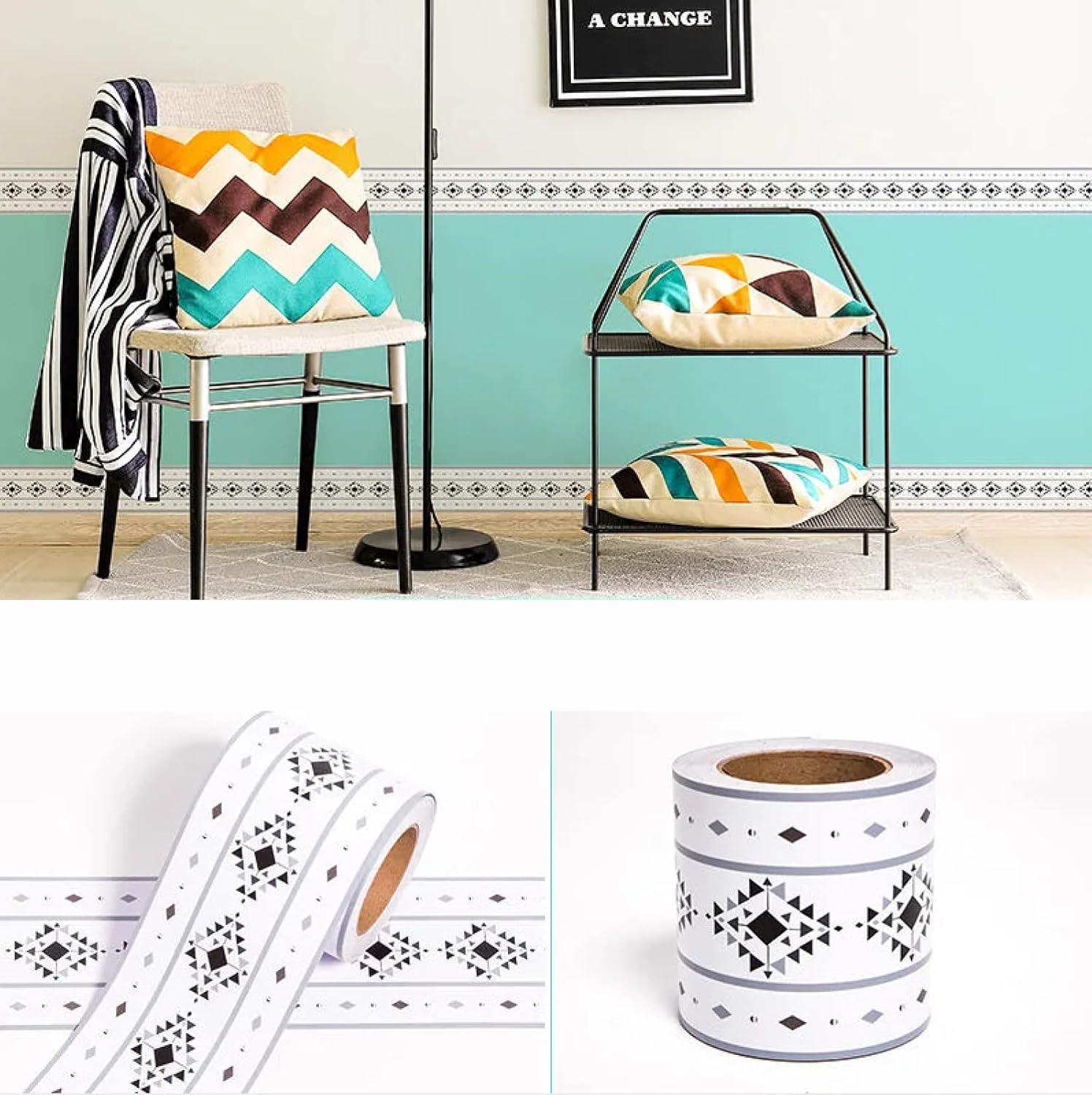 Black Diamond Wallpaper Border Stick and Peel Bedroom bathrooms Kitchen Wall Decor Border PVC Waterproof Wallpaper Border 12cm X 1000cm
