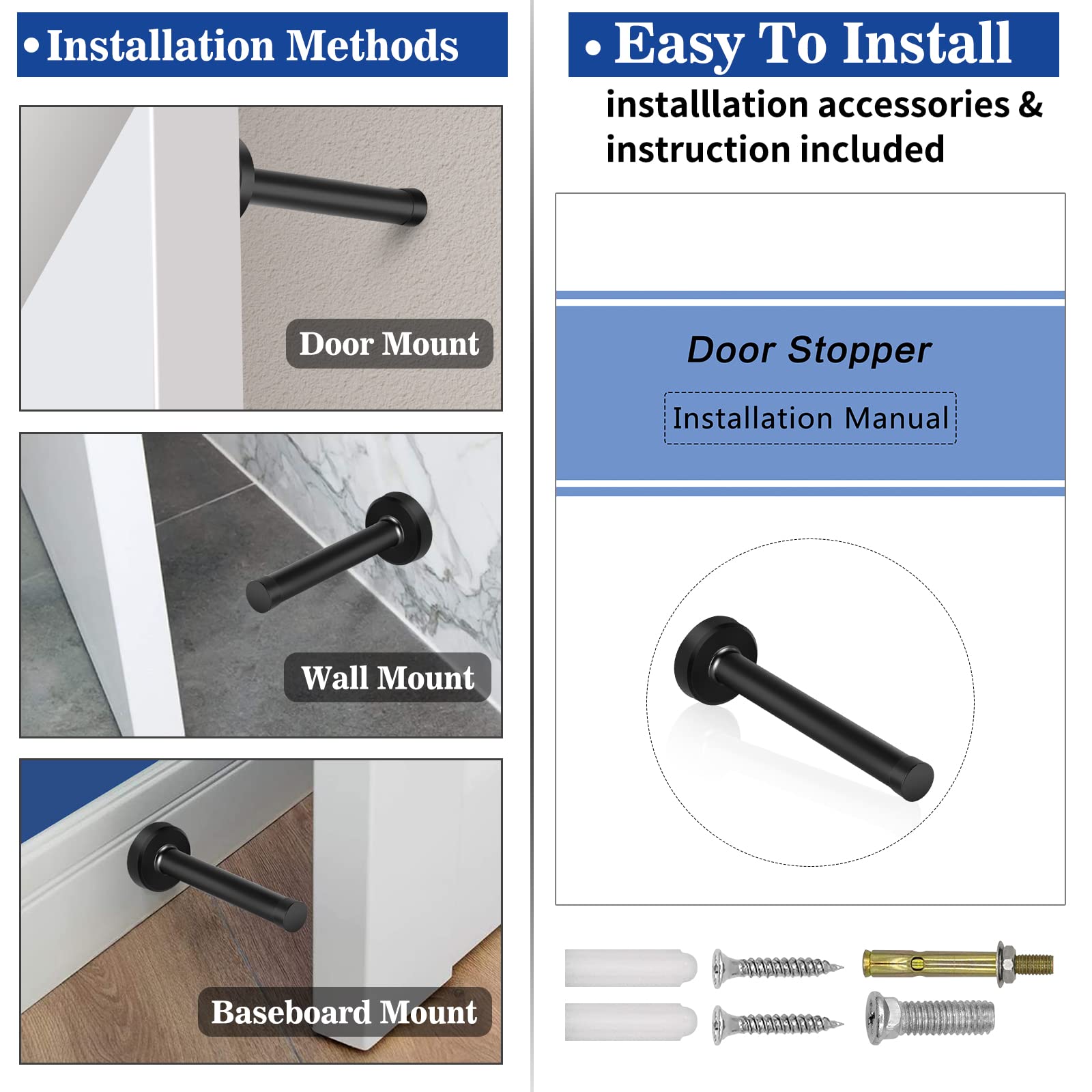 Tope De Puerta De Metal Resistente - Negro, Para Baño, Salón Y Oficina